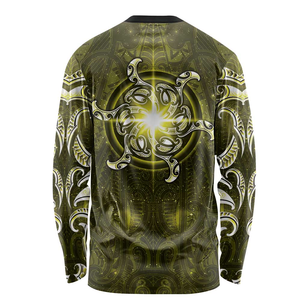 New Zealand Matariki Hiwaiterangi Long Sleeve Shirt Maori Moko Yellow Galaxy