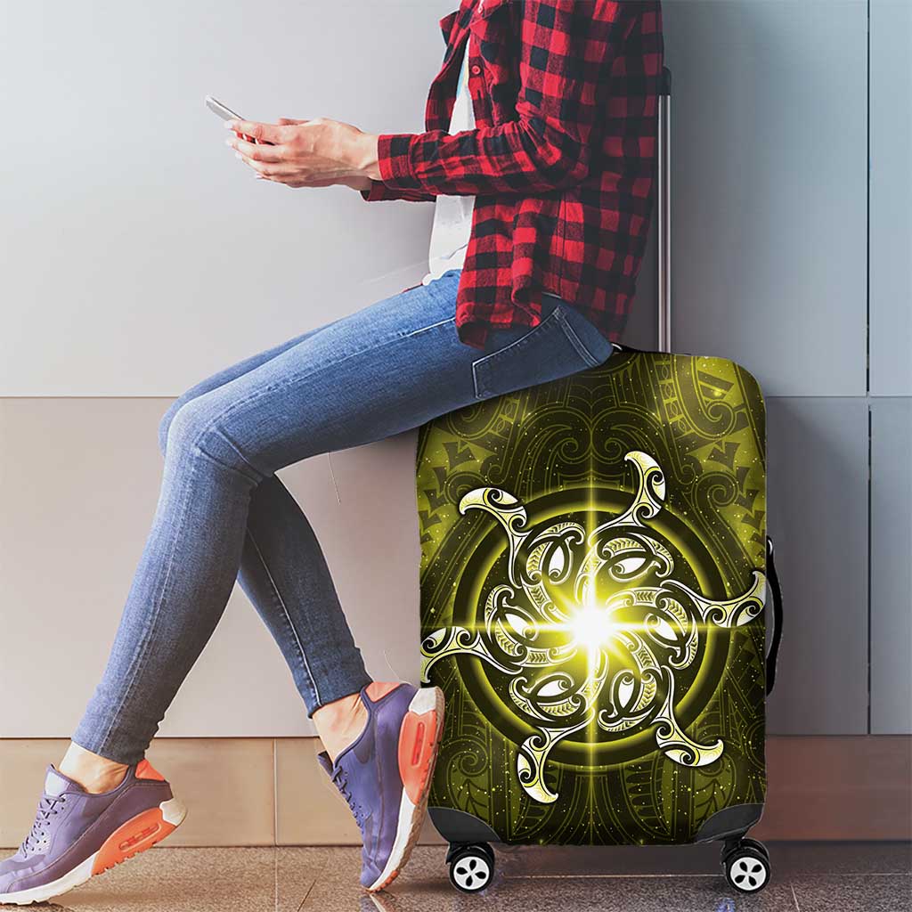 New Zealand Matariki Hiwaiterangi Luggage Cover Maori Moko Yellow Galaxy