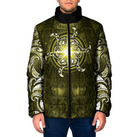 New Zealand Matariki Hiwaiterangi Padded Jacket Maori Moko Yellow Galaxy