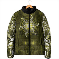New Zealand Matariki Hiwaiterangi Padded Jacket Maori Moko Yellow Galaxy
