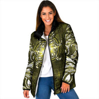 New Zealand Matariki Hiwaiterangi Padded Jacket Maori Moko Yellow Galaxy