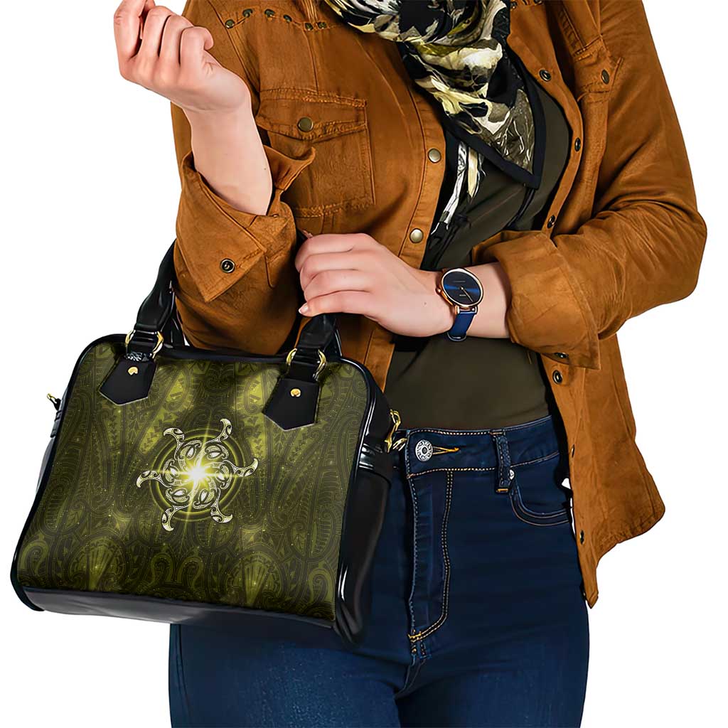 New Zealand Matariki Hiwaiterangi Shoulder Handbag Maori Moko Yellow Galaxy