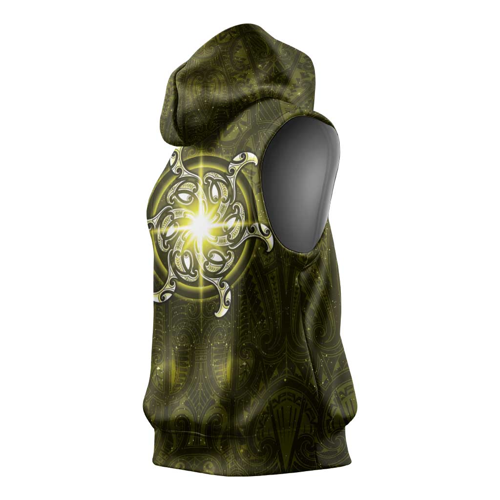 New Zealand Matariki Hiwaiterangi Sleeveless Hoodie Maori Moko Yellow Galaxy