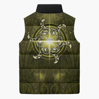 New Zealand Matariki Hiwaiterangi Sleeveless Puffer Jacket Maori Moko Yellow Galaxy