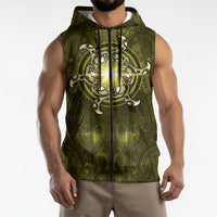 New Zealand Matariki Hiwaiterangi Sleeveless Zip Hoodie Maori Moko Yellow Galaxy