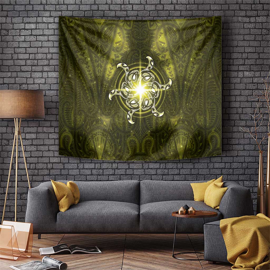 New Zealand Matariki Hiwaiterangi Tapestry Maori Moko Yellow Galaxy LT05 Yellow - Polynesian Pride