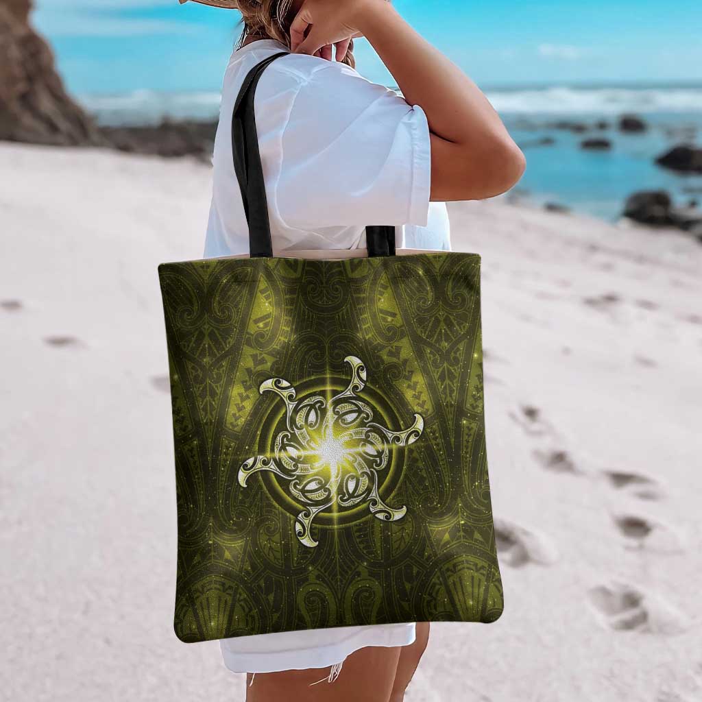 New Zealand Matariki Hiwaiterangi Tote Bag Maori Moko Yellow Galaxy