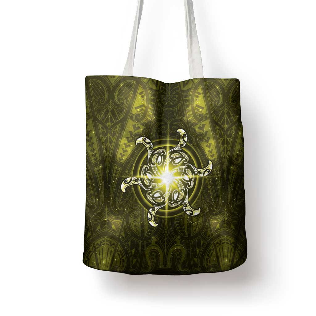 New Zealand Matariki Hiwaiterangi Tote Bag Maori Moko Yellow Galaxy