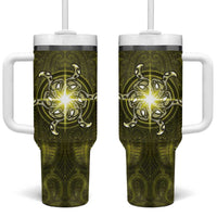 New Zealand Matariki Hiwaiterangi Tumbler With Handle Maori Moko Yellow Galaxy