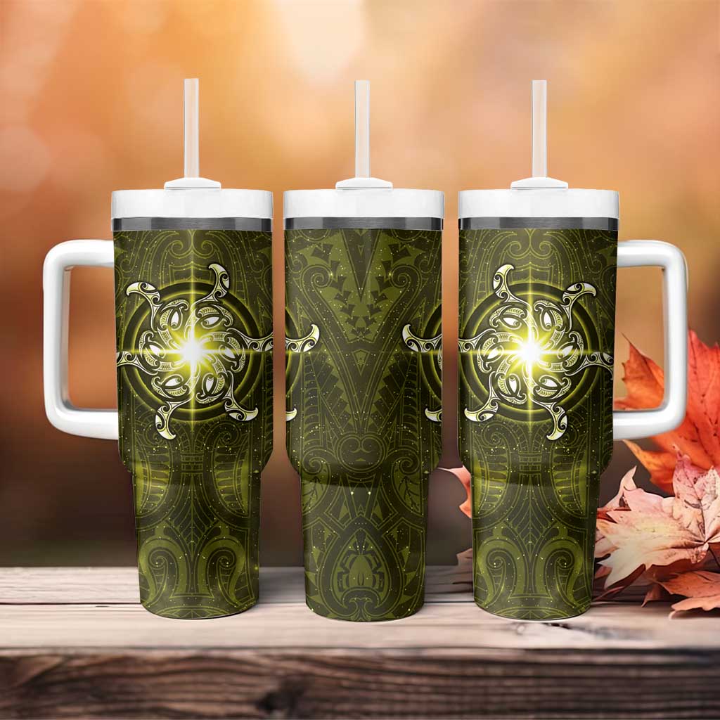 New Zealand Matariki Hiwaiterangi Tumbler With Handle Maori Moko Yellow Galaxy