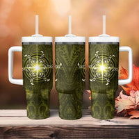 New Zealand Matariki Hiwaiterangi Tumbler With Handle Maori Moko Yellow Galaxy