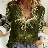 New Zealand Matariki Hiwaiterangi Women Casual Shirt Maori Moko Yellow Galaxy