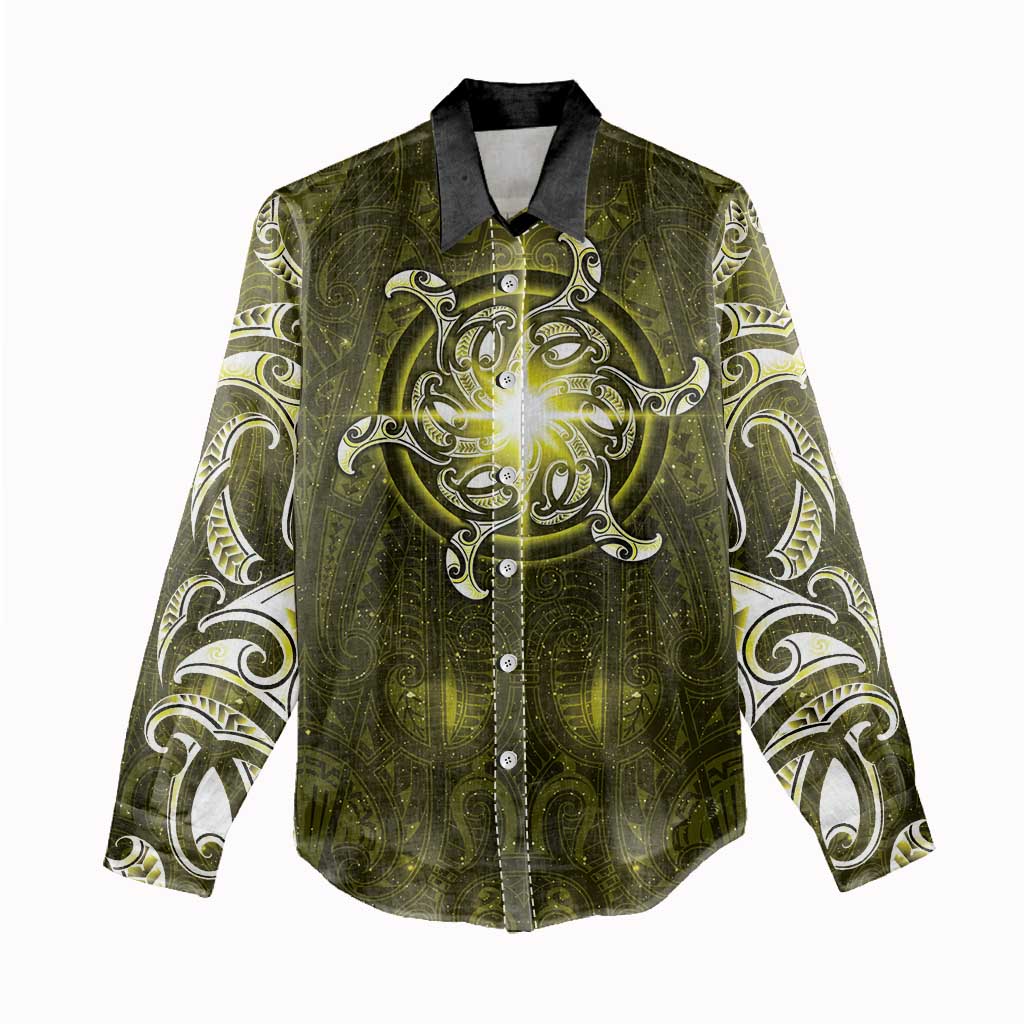 New Zealand Matariki Hiwaiterangi Women Casual Shirt Maori Moko Yellow Galaxy