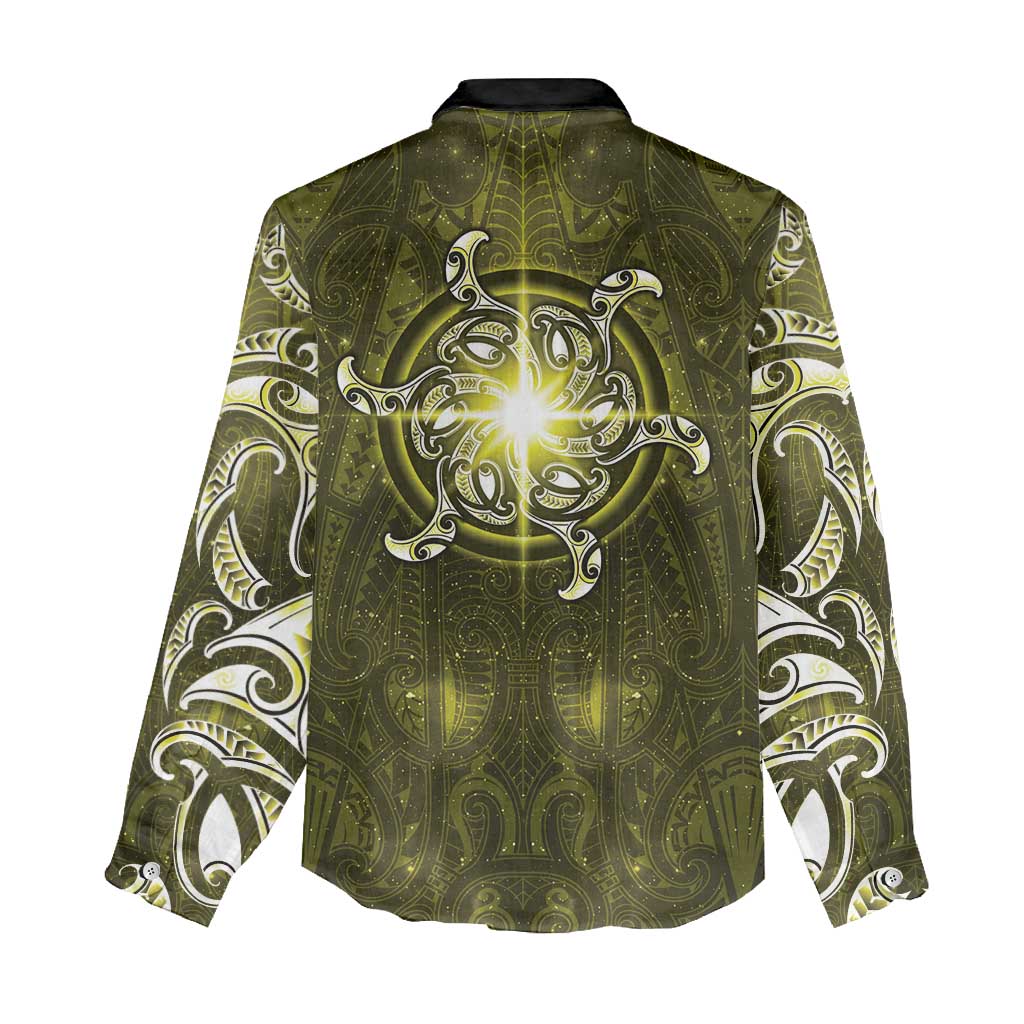New Zealand Matariki Hiwaiterangi Women Casual Shirt Maori Moko Yellow Galaxy