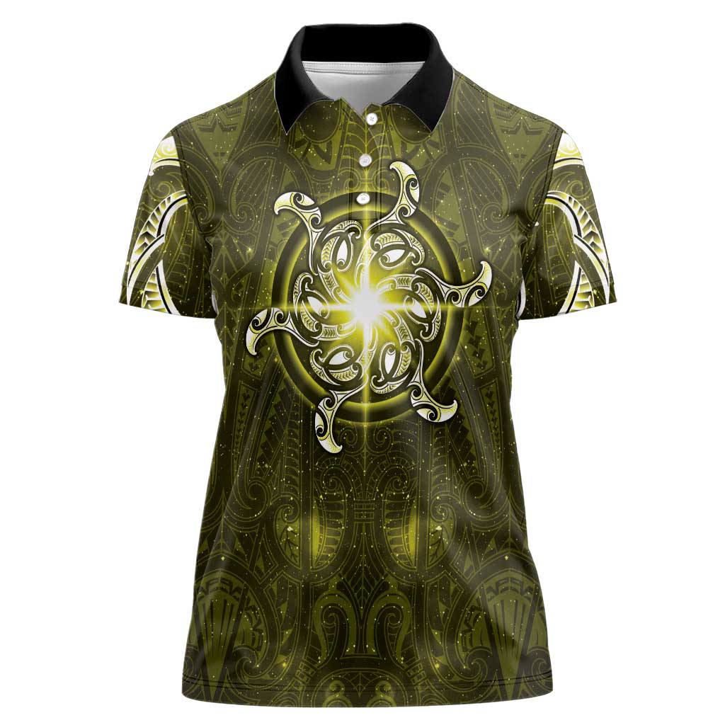 New Zealand Matariki Hiwaiterangi Women Polo Shirt Maori Moko Yellow Galaxy