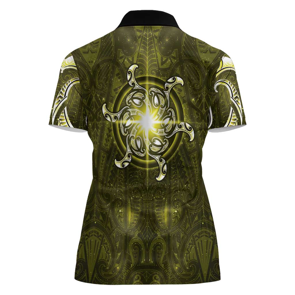 New Zealand Matariki Hiwaiterangi Women Polo Shirt Maori Moko Yellow Galaxy
