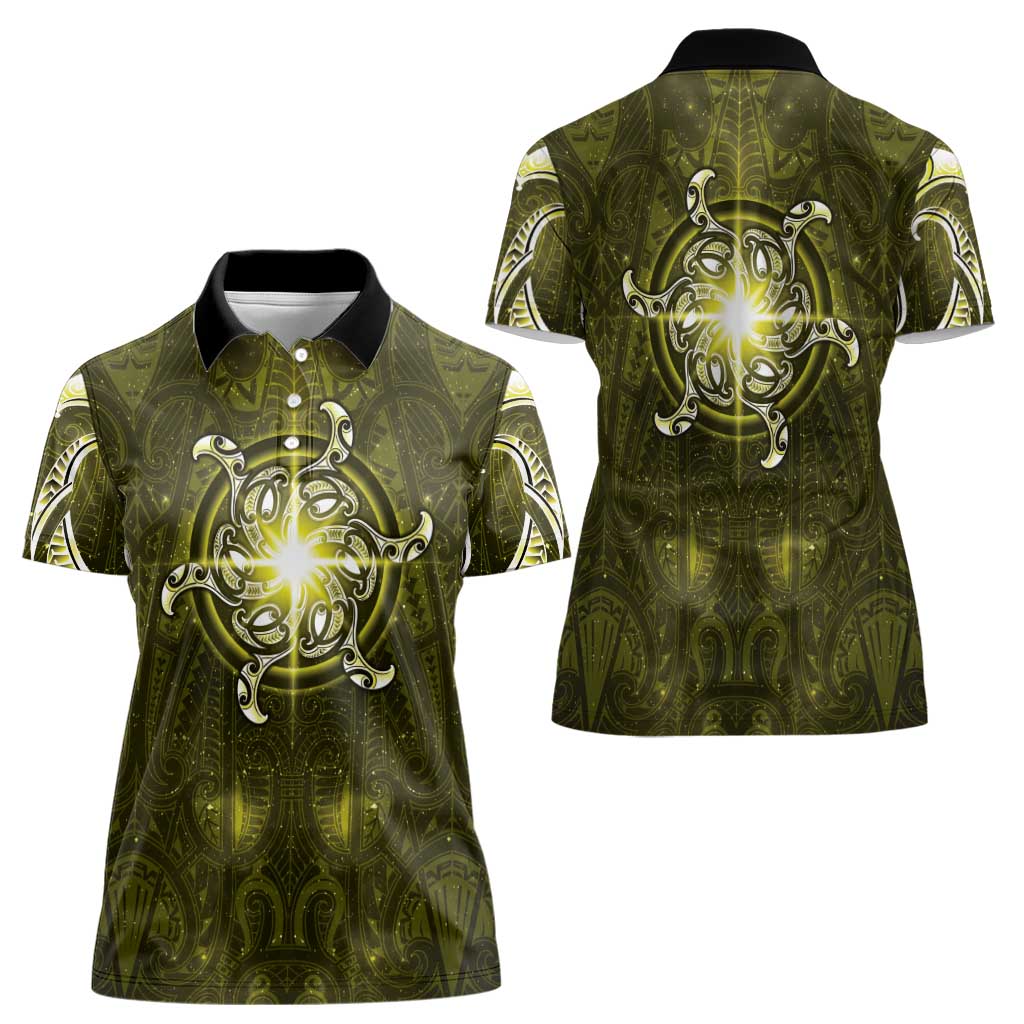 New Zealand Matariki Hiwaiterangi Women Polo Shirt Maori Moko Yellow Galaxy