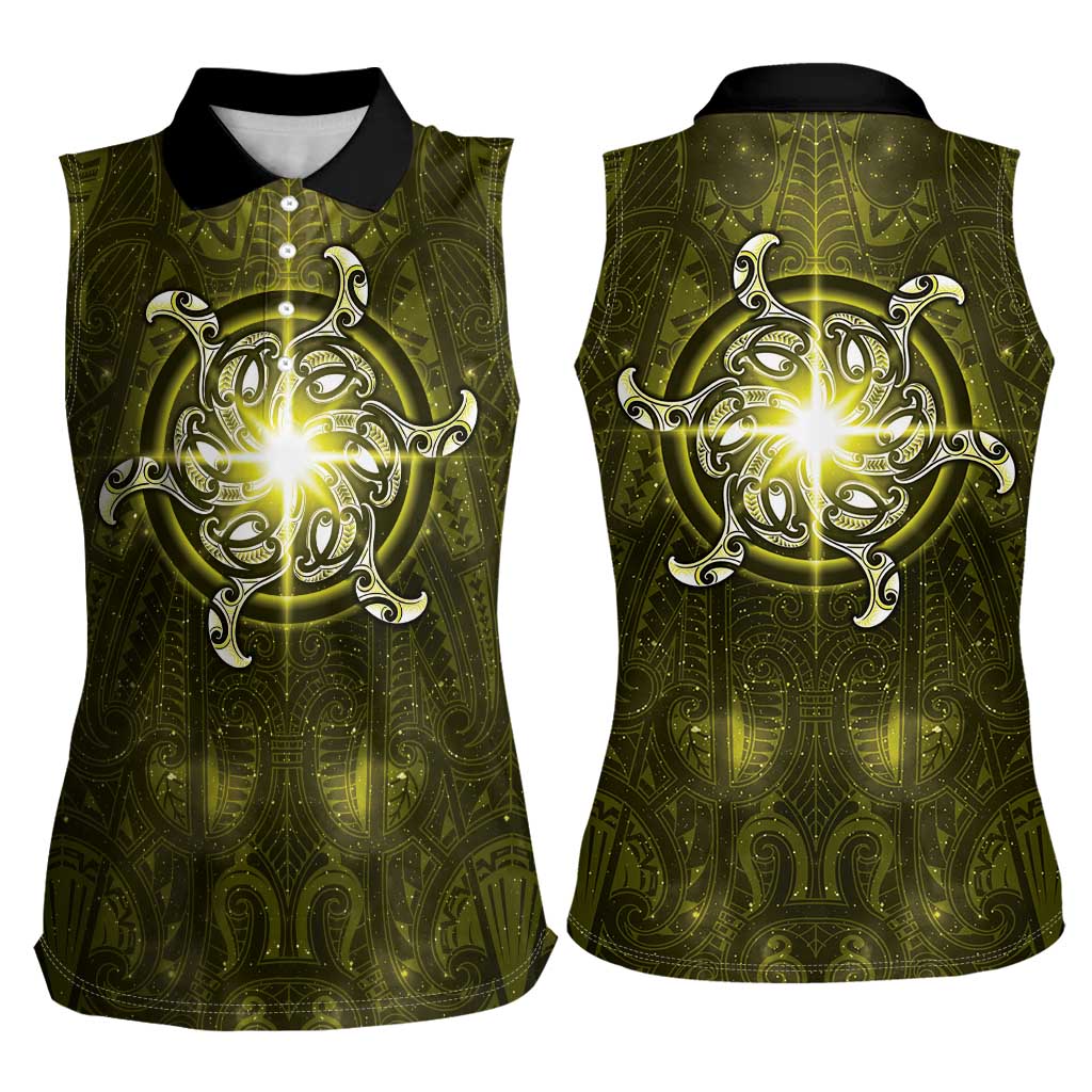 New Zealand Matariki Hiwaiterangi Women Sleeveless Polo Shirt Maori Moko Yellow Galaxy
