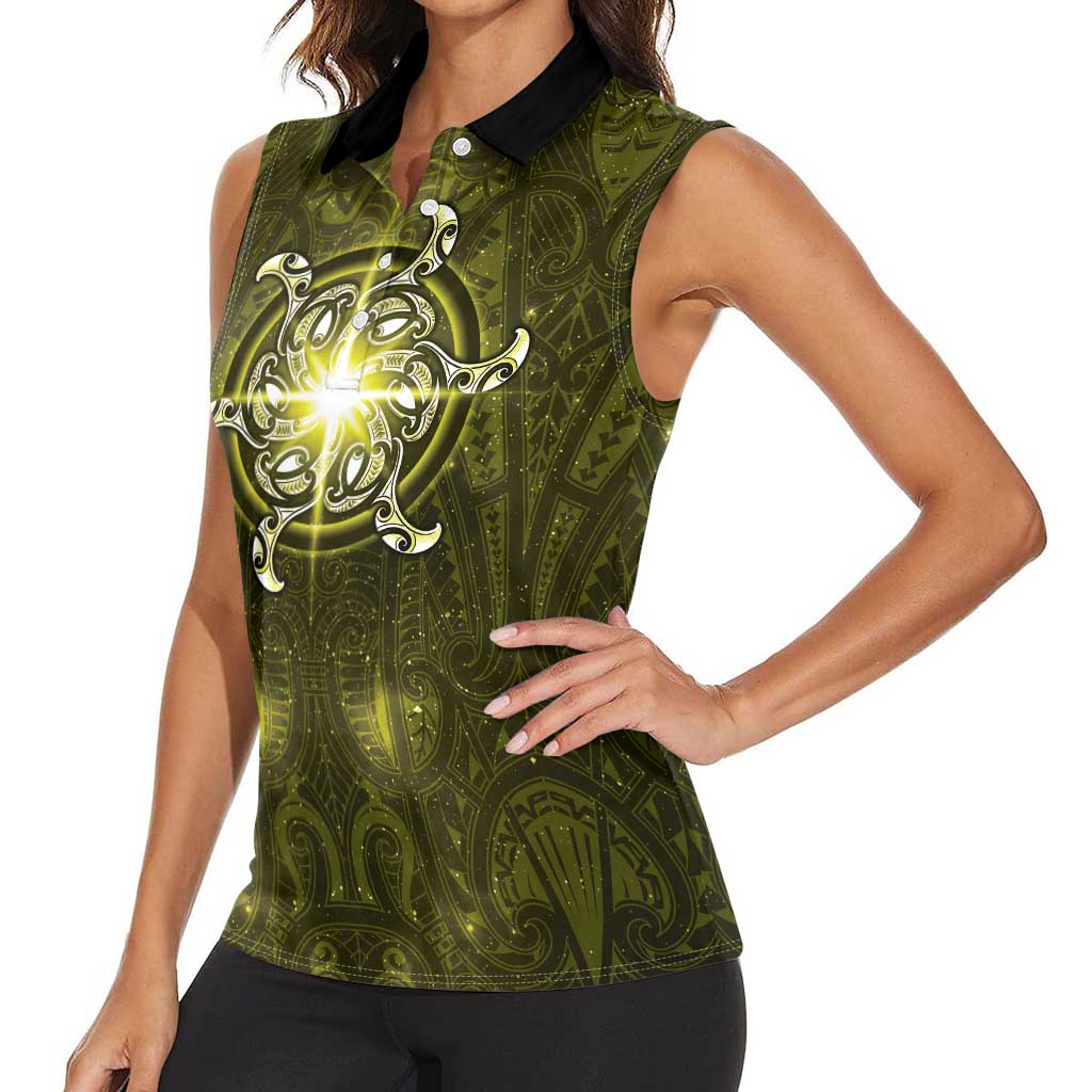 New Zealand Matariki Hiwaiterangi Women Sleeveless Polo Shirt Maori Moko Yellow Galaxy