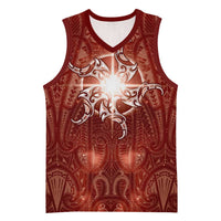 New Zealand Matariki Pohutukawa Basketball Jersey Maori Moko Red Galaxy