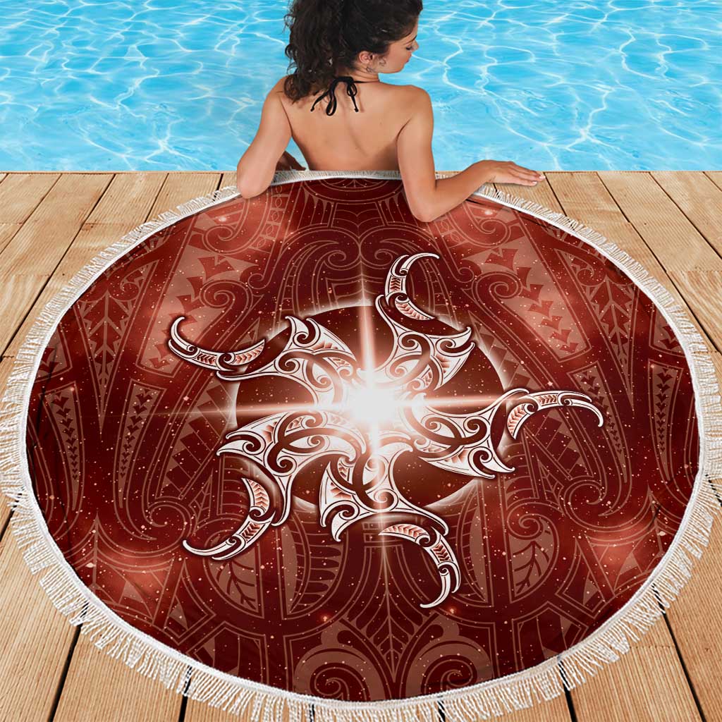 New Zealand Matariki Pohutukawa Beach Blanket Maori Moko Red Galaxy