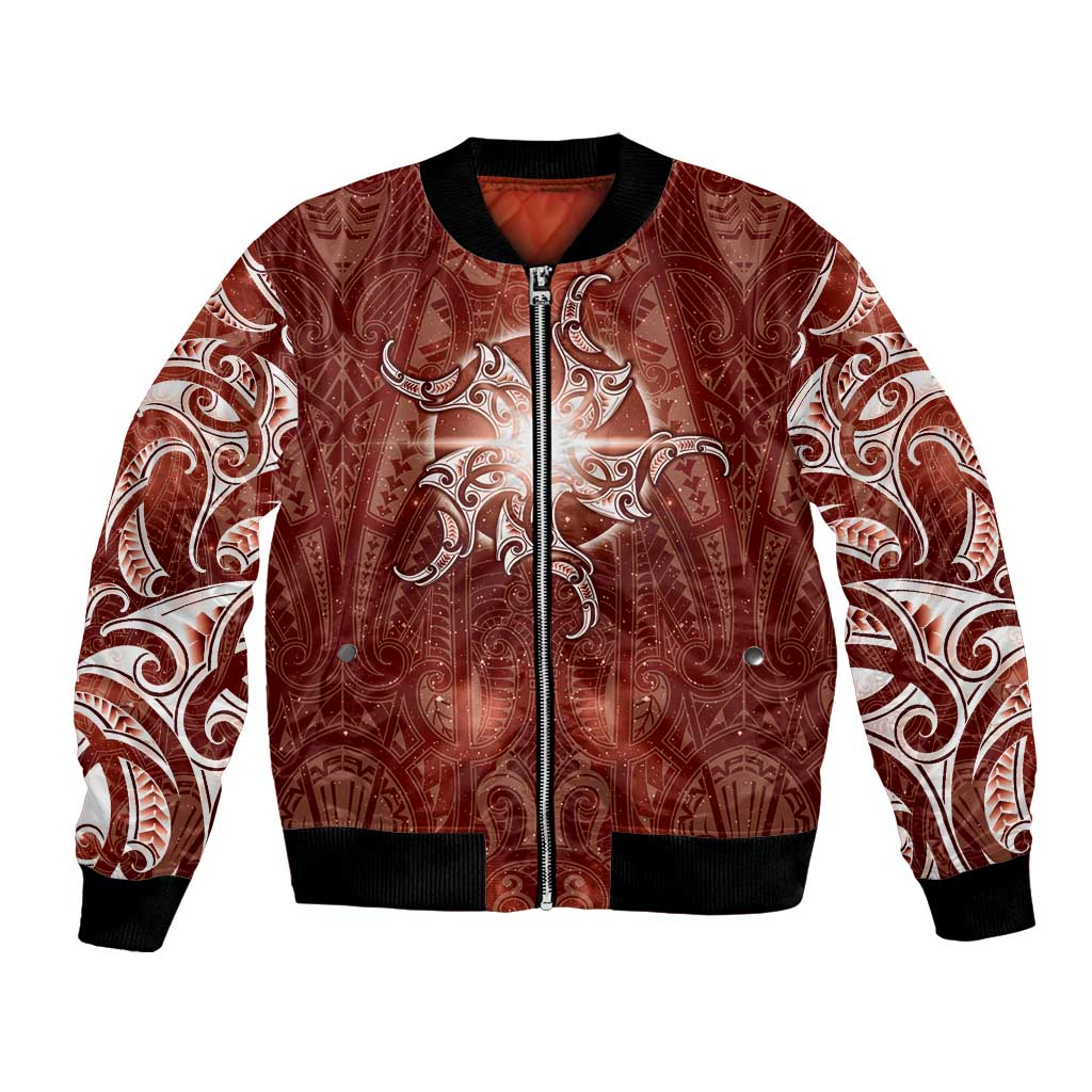 New Zealand Matariki Pohutukawa Bomber Jacket Maori Moko Red Galaxy