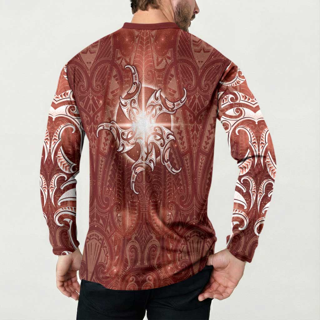 New Zealand Matariki Pohutukawa Button Sweatshirt Maori Moko Red Galaxy