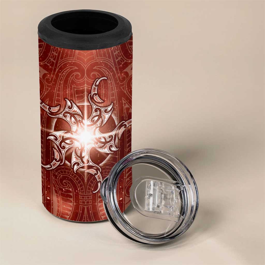 New Zealand Matariki Pohutukawa 4 in 1 Can Cooler Tumbler Maori Moko Red Galaxy