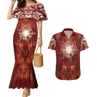 New Zealand Matariki Pohutukawa Couples Matching Mermaid Dress and Hawaiian Shirt Maori Moko Red Galaxy