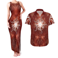 New Zealand Matariki Pohutukawa Couples Matching Tank Maxi Dress and Hawaiian Shirt Maori Moko Red Galaxy