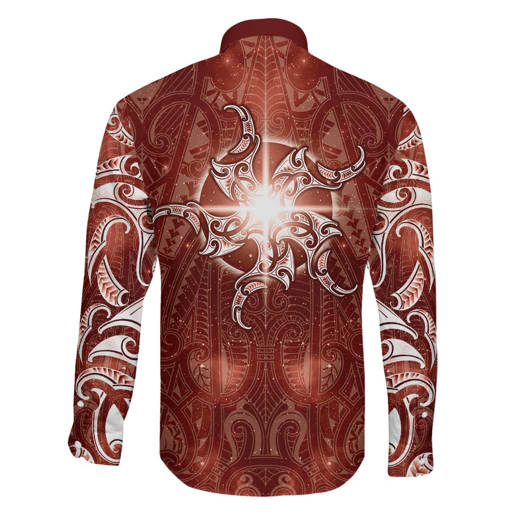 New Zealand Matariki Pohutukawa Family Matching Off The Shoulder Long Sleeve Dress and Hawaiian Shirt Maori Moko Red Galaxy