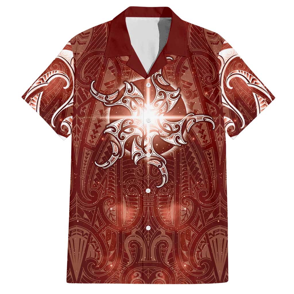 New Zealand Matariki Pohutukawa Hawaiian Shirt Maori Moko Red Galaxy LT05 Red - Polynesian Pride