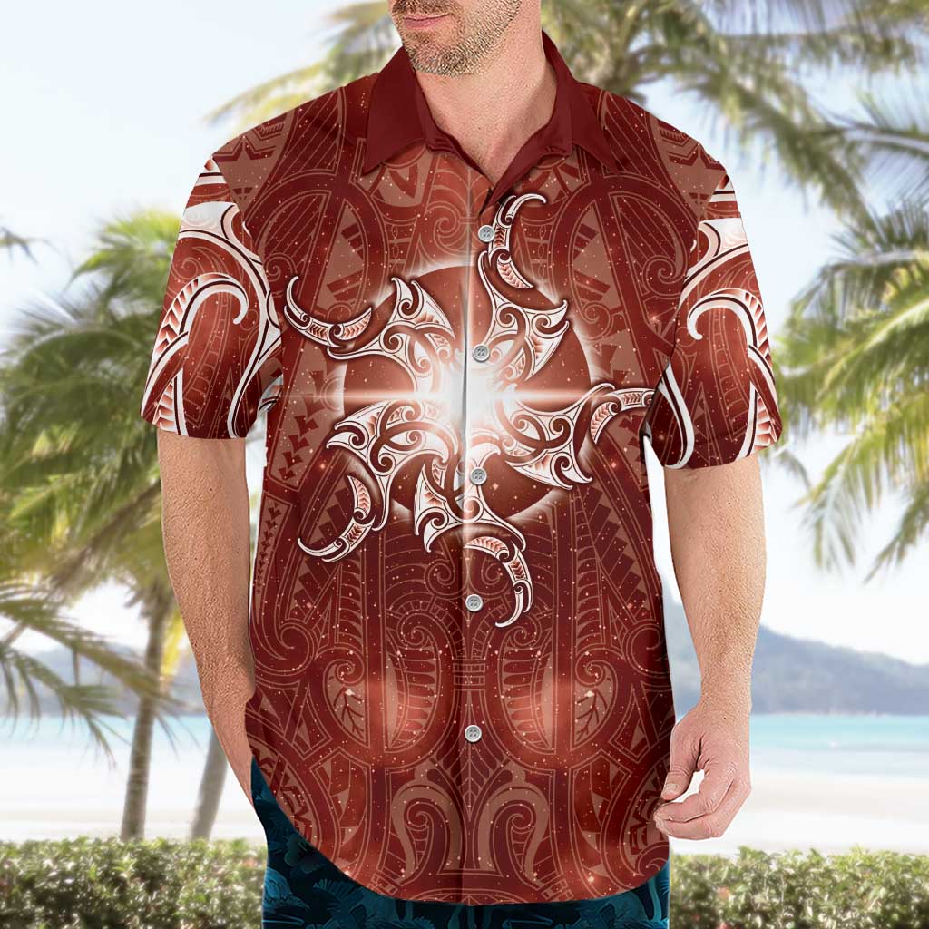 New Zealand Matariki Pohutukawa Hawaiian Shirt Maori Moko Red Galaxy LT05 - Polynesian Pride