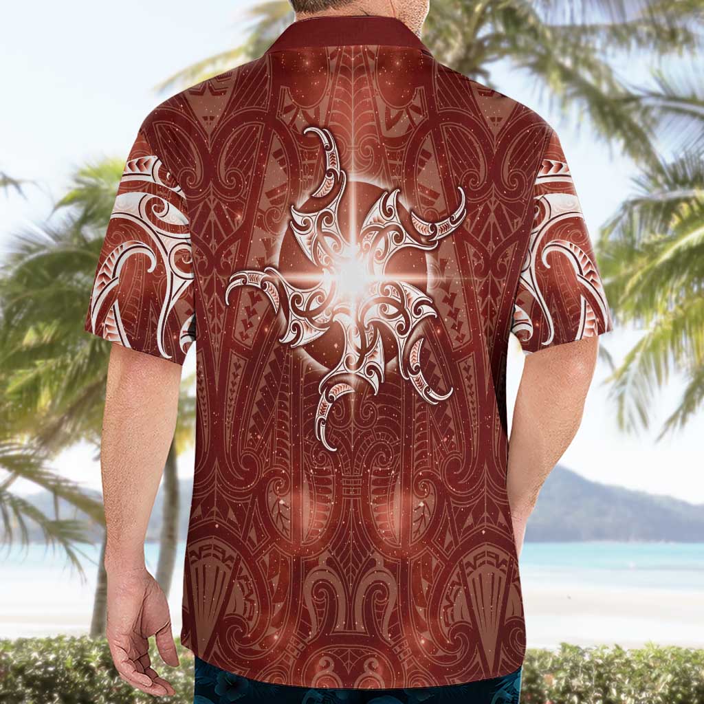 New Zealand Matariki Pohutukawa Hawaiian Shirt Maori Moko Red Galaxy LT05 - Polynesian Pride
