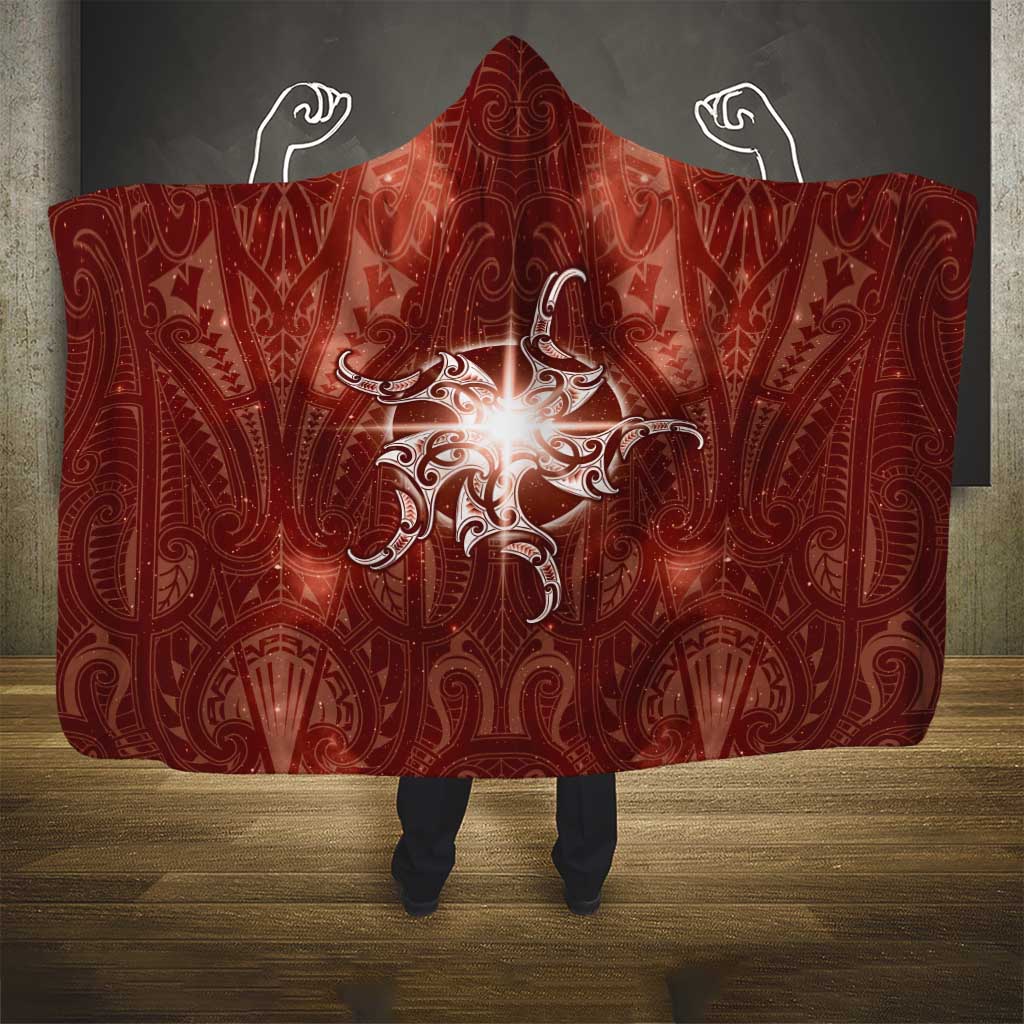 New Zealand Matariki Pohutukawa Hooded Blanket Maori Moko Red Galaxy