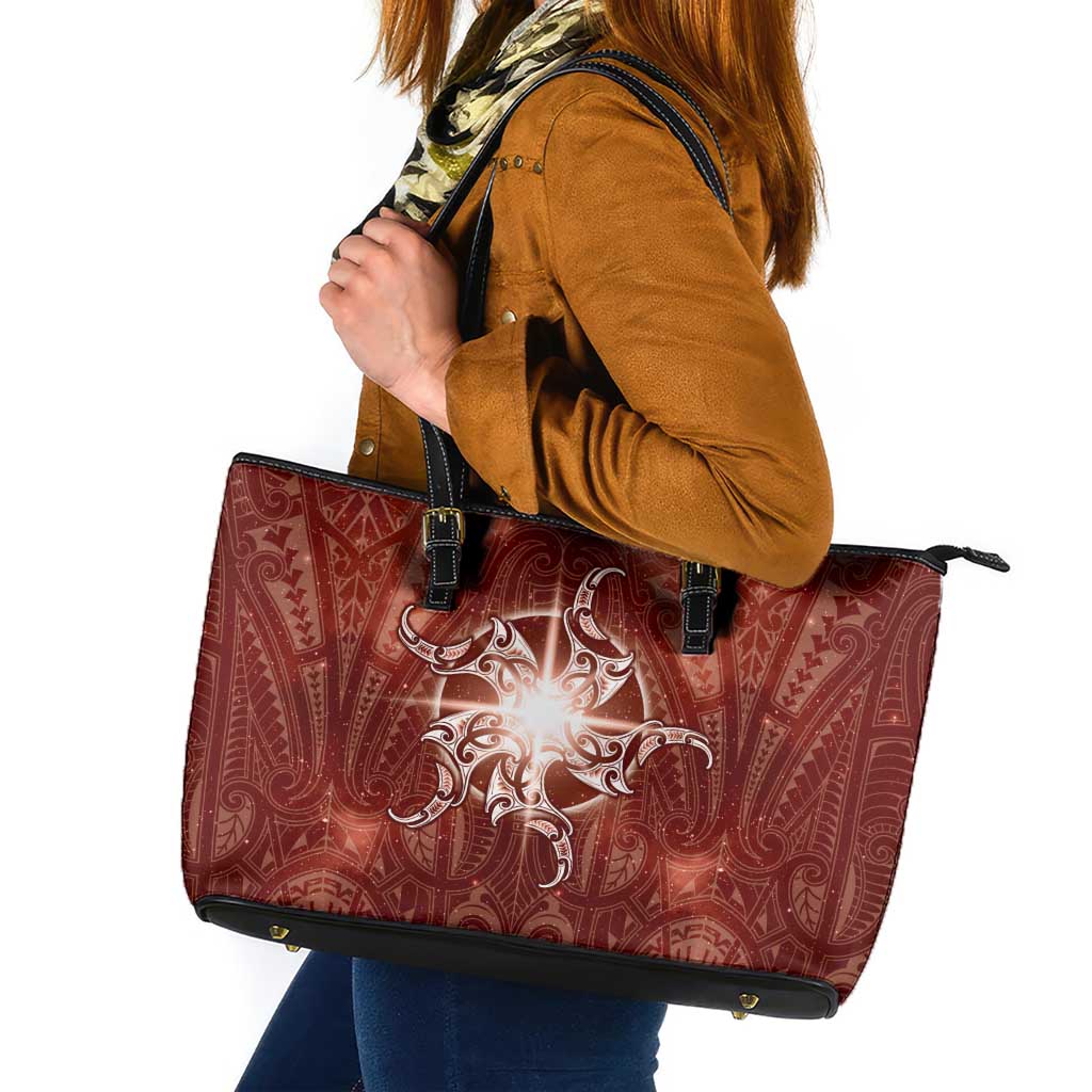 New Zealand Matariki Pohutukawa Leather Tote Bag Maori Moko Red Galaxy LT05 Red - Polynesian Pride