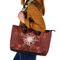 New Zealand Matariki Pohutukawa Leather Tote Bag Maori Moko Red Galaxy LT05 Red - Polynesian Pride