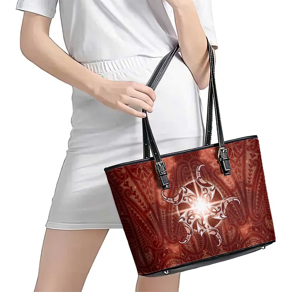 New Zealand Matariki Pohutukawa Leather Tote Bag Maori Moko Red Galaxy LT05 - Polynesian Pride