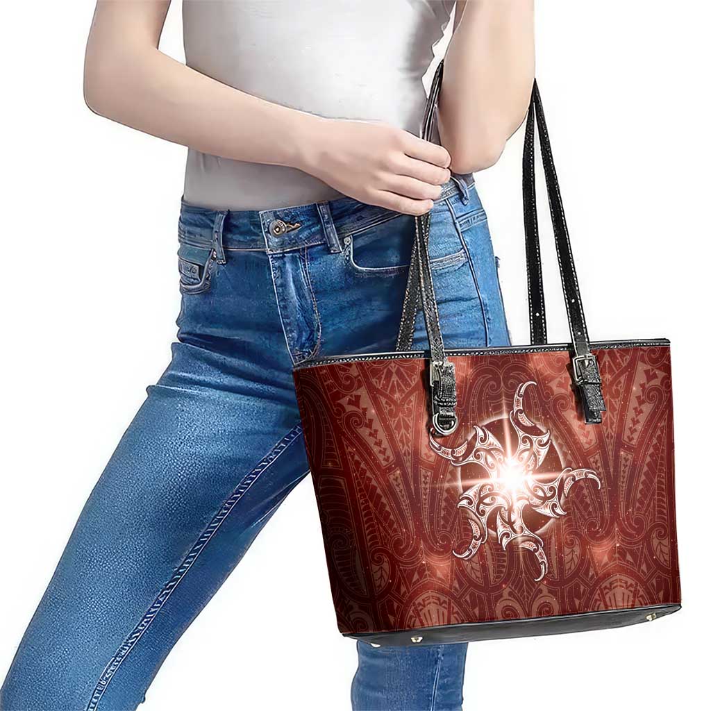 New Zealand Matariki Pohutukawa Leather Tote Bag Maori Moko Red Galaxy LT05 - Polynesian Pride