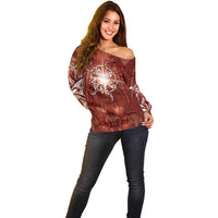 New Zealand Matariki Pohutukawa Off Shoulder Sweater Maori Moko Red Galaxy