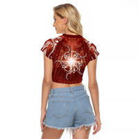 New Zealand Matariki Pohutukawa Raglan Cropped T Shirt Maori Moko Red Galaxy