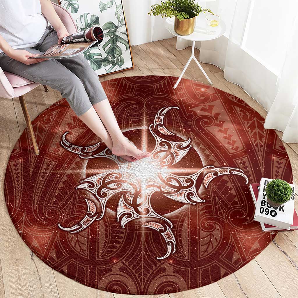 New Zealand Matariki Pohutukawa Round Carpet Maori Moko Red Galaxy