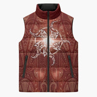 New Zealand Matariki Pohutukawa Sleeveless Puffer Jacket Maori Moko Red Galaxy