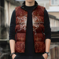 New Zealand Matariki Pohutukawa Sleeveless Puffer Jacket Maori Moko Red Galaxy