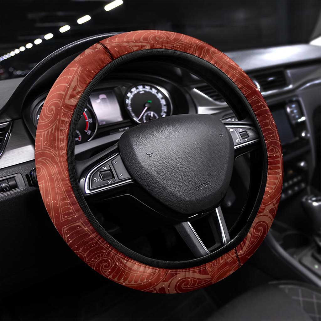 New Zealand Matariki Pohutukawa Steering Wheel Cover Maori Moko Red Galaxy