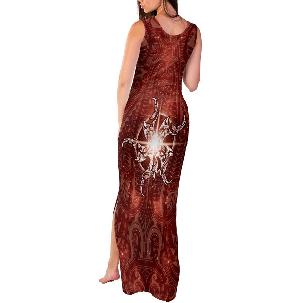 New Zealand Matariki Pohutukawa Tank Maxi Dress Maori Moko Red Galaxy