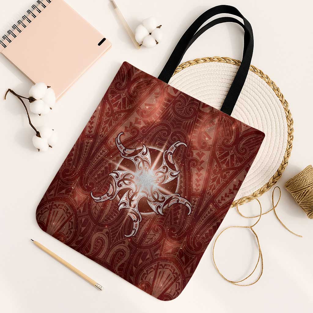 New Zealand Matariki Pohutukawa Tote Bag Maori Moko Red Galaxy LT05 Black Strap One Size Red - Polynesian Pride