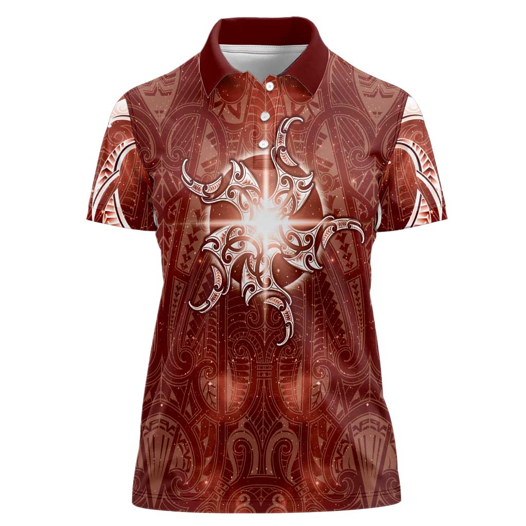 New Zealand Matariki Pohutukawa Women Polo Shirt Maori Moko Red Galaxy