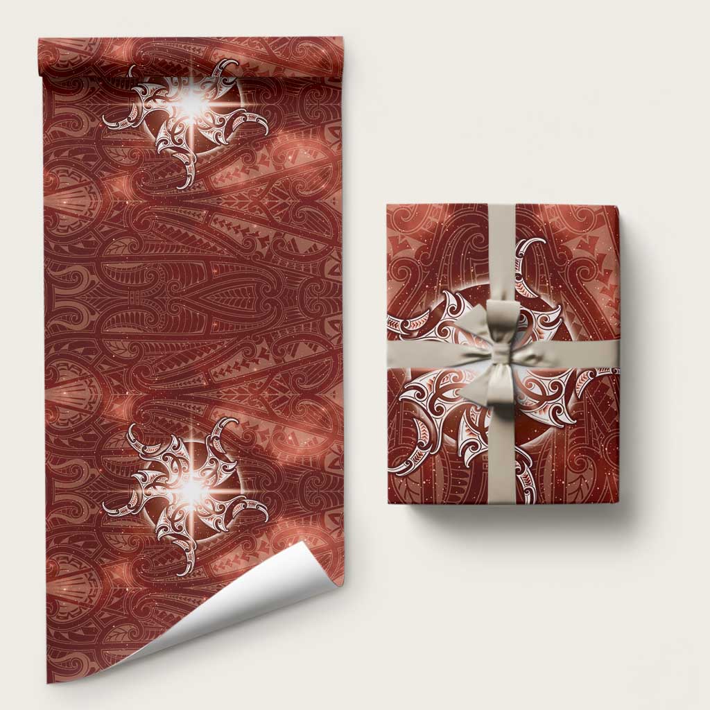 New Zealand Matariki Pohutukawa Wrapping Paper Maori Moko Red Galaxy