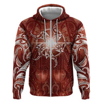 New Zealand Matariki Pohutukawa Zip Hoodie Maori Moko Red Galaxy
